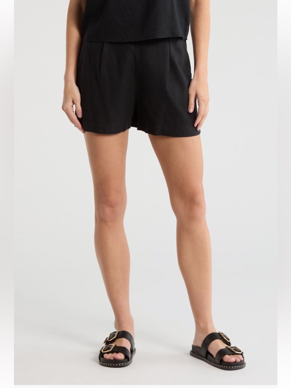 Madewell Solid Linen Blend Shorts Black Pull On Elastic Waist Size M Summer
